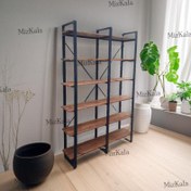 تصویر کتابخانه و شلف آهن و چوب مدل رنگین کمان 