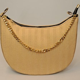 تصویر کیف طرح حصیری نیم گرد - کرم 