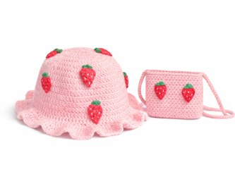 تصویر کیف و کلاه دست بافت مدل توت فرنگی 