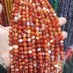 تصویر ریسه سنگ عقیق کارنلین سایز ۸ میل کد12556 Carnelian agate thread, size 8, mil code12556