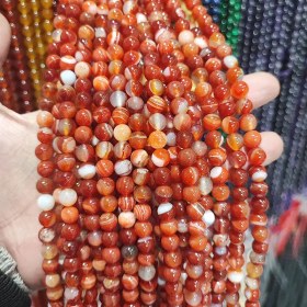 تصویر ریسه سنگ عقیق کارنلین سایز ۸ میل کد12556 Carnelian agate thread, size 8, mil code12556