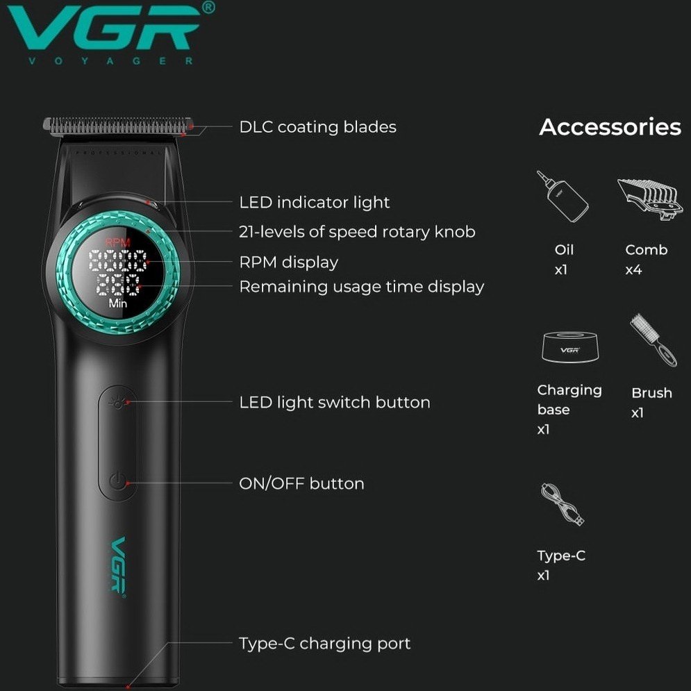 ماشین اصلاح وی جی آر مدل VGR V-977 با تیغه سرامیک