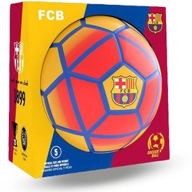 تصویر توپ فوتبال چرمی بارسلونا کیفیت عالی جعبه ای - قرمز سفید High quality leather soccer ball with Barcelona club box