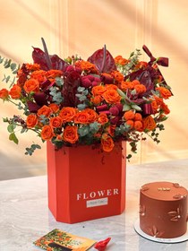 تصویر ست گل و کیک نارنجی 