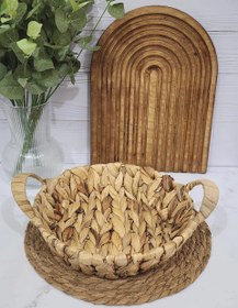 تصویر سبد حصیری بدنه فلزی وارداتی حصیری دکوری_حصیری نظم دهنده_حصیری نان دسته دار Wicker basket, imported metal body, decorative wicker, wicker organizer, bread wicker