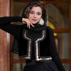 تصویر جلیقه سکه عتیقه مخمل مشکی 