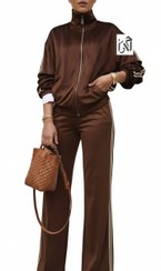 تصویر ست بامبر و شلوار زنانه مخمل قهوه ای 