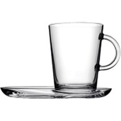 تصویر ماگ و نعلبکی پاشاباغچه مدل تربیکا کد 95781 | ست ۴ پارچه شفاف و زیبا برای سرو چای و قهوه Pasabahce Tribeca Mug & Saucer Set – 4-Piece Clear Glass Set | Model 95781