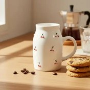 تصویر ماگ شیر سرامیکی طرح گیلاسی کد 233 Ceramic milk mug, cherry design, code 233