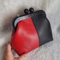 تصویر کیف دهانه چوبی با چرم طبیعی گاوی 