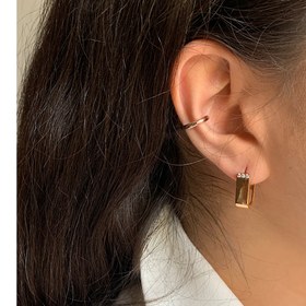 تصویر گوشواره مستطیل بالا نگین - طلایی 