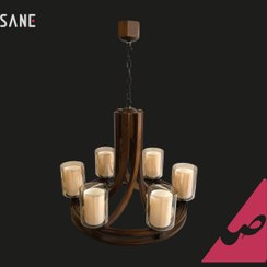 تصویر لوستر چوبی دارکار مدل رولت ۶ شعله 