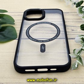 تصویر قاب گوشی iPhone 12 - iPhone 12 Pro آیفون اورجینال متال کیس Metal فلزی طرح پشت طلق شفاف مگ سیف دار دور سیلیکونی مشکی کد 811 