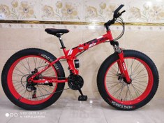 تصویر دوچرخه تاشو سایز ۲۶ ،۲۷ و ۲۹ آفرود ساحلی لاستیک پهن سایز VTT رنگ قرمز 