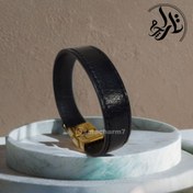 تصویر دستبند مشکی ساده چرم طبیعی 