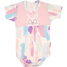 تصویر بادی نوزادی دخترانه به آوران طرح رنگین کمان آستین کوتاه 