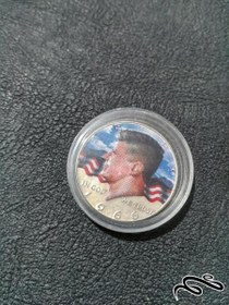 تصویر سکه نیم دلار نقره کندی ضرب رنگی ۱۹۶۶با کپسول 