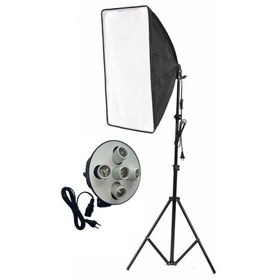 تصویر نور ثابت ۵ لامپ به همراه سافت باکس و پایه 