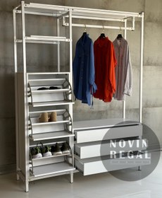 تصویر رگال لباس ۳کشو به همراه جاکفشی - گردویی / مشکی / سفید 