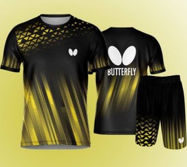 تصویر ست تیشرت شلوارک باترفلای - مشکی زرد / 