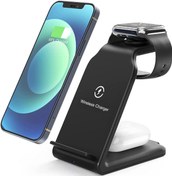 تصویر SHOWAY 15W Fast Wireless Charging Station, 3-in-1 for iPhone, Airpods, Watches and Other Devices Supporting QI Standard (Black) 