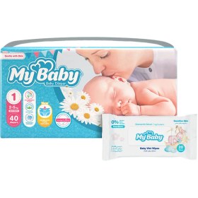 تصویر پوشک مای بیبی آبی سری مهربان با پوست سایز 1 بسته 40 عددی My Baby echo Gentle with Skin Diaper Size 1 Pack of 40