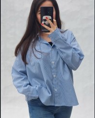 تصویر شومیز راه راه - آبی / فری ۳۶ تا ۴۶ 