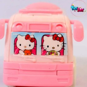 تصویر اسباب بازی اتوبوس قدرتی و عقب کش مدل هلو کیتی Pink Hello Kitty Power Bus