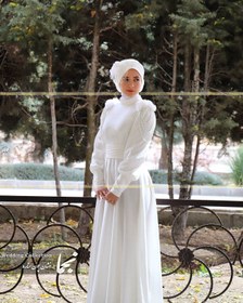 تصویر پیراهن عقد پوشیده کرپ مازراتی مدل جانان مزون نجما - سفید / ۳۸ / ۱۳۵ 