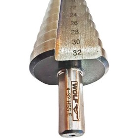 تصویر مته کاجی HSS-E سایز 32-4 میلیمتر برند ولف Wolf 4-32mm HSS-E step drill bit