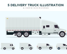 تصویر طرح لایه باز ست آیکون کامیون حمل بار Delivery Truck Vector Illustration Set 2 