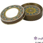 تصویر ظرف فلزی زعفران 3 گرمی گرد طرح خاتم 2رو 