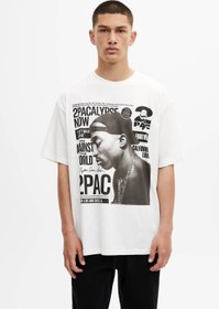 تصویر تیشرت طرح دار اورسایز مردانه برند پول اند بیر Pull&Bear - (توپاک - 2Pac) 