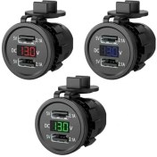 تصویر ولت متر و شارژر خودرویی با USB رنگ قرمز 