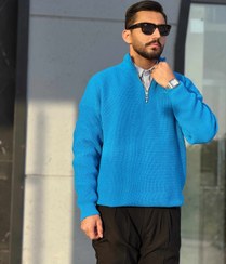 تصویر بافت نیم زیپ - کرمی / Xxl 