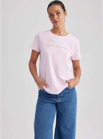 تصویر تی‌شرت زنانه گردن گرد بافتنی آستین کوتاه برند Defacto Woman Crew Neck Knitted Short Sleeve T-Shirt