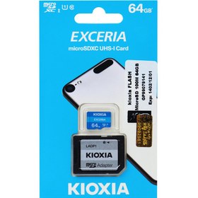 تصویر کارت حافظه microSDHC کیوکسیا مدل EXCERIA کلاس 10 استاندارد UHS-I U1 سرعت 100MBps ظرفیت 64 گیگابایت با آداپتور SD ا KIOXIA Exceria microSD memory card C10 U1 class with SD Adapter 64GB KIOXIA Exceria microSD memory card C10 U1 class with SD Adapter 64GB