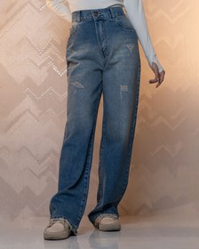 تصویر شلوار جین نیم بگ رنگ آبی وسط | کد 5478 