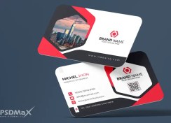 تصویر کارت ویزیت شرکتی شیک لایه باز سفید قرمز 