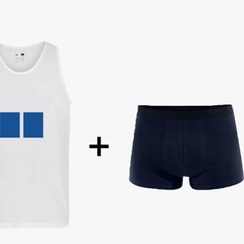 تصویر زیرپوش نخی طرحدار آبی+ پک دوتایی پادار ساده سورمه‌ای 