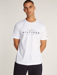 تصویر تی‌شرت بزرگ مردانه هیلfiger - 100% پنبه، سفید برند Tommy Hilfiger Men's Big Hilfiger T-shirt - Cotton, White