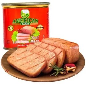 تصویر کنسرو کالباس گوشت گاو آمریکن گرین فارم 340 گرمی American Green Farm Beef Luncheon Meat Canned 340 gr