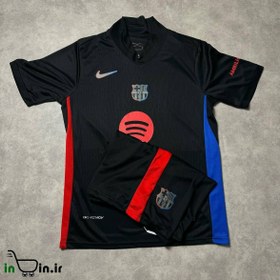 تصویر کیت دوم پیراهن شورت تایلندی بارسلونا مشکی 2025/2024 Barcelona 2024/2025 Black Away Shirt and Shorts Kit