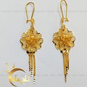 تصویر گوشواره گل توری طلا تاج ماه 