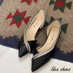 تصویر کفش مجلسی نگینی پاشنه ۲ سانت چرم مصنوعی 