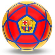 تصویر توپ فوتبال چرمی بارسلونا کیفیت عالی جعبه ای - قرمز سفید High quality leather soccer ball with Barcelona club box