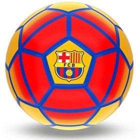 تصویر توپ فوتبال چرمی بارسلونا کیفیت عالی جعبه ای - قرمز سفید High quality leather soccer ball with Barcelona club box