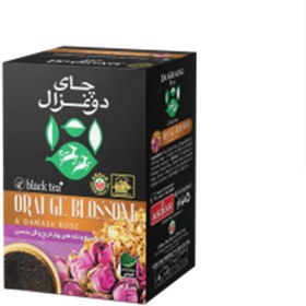 تصویر چای دو غزال سیاه 100 گرمی با تکه های دارچین و گل محمدی 