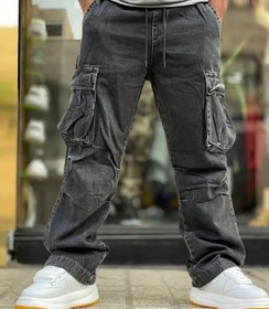 تصویر شلوار کتان کارگو مردانه ۶ جیب رنگ ذغالی 