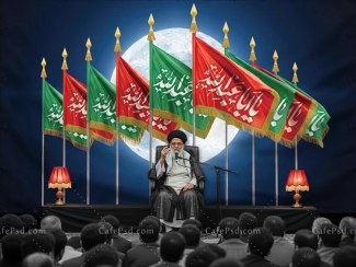 تصویر پشت منبر محرم با پرچم یا اباعبدالله 